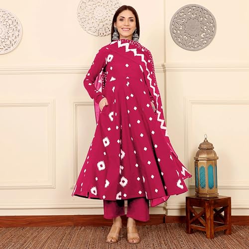 Image of ANNI Designer | Rayon Anarkali Printed Kurta with Pant & Dupatta | Cotton Kurta Set for Women | Stylish Co-Ord Set with Dupatta Ethnic Dress for Women