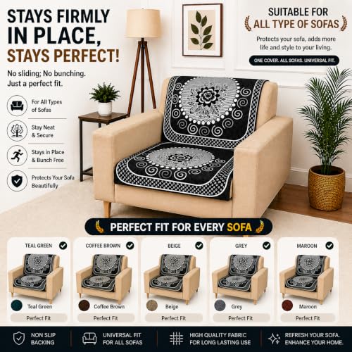 Image of Homerz Premium Chenille Fabric Sofa Cover | Soft, Durable & Dustproof | Decorative Couch Cover (Solitaire Grey, 1 Seater, Seat Cover with Backrest)