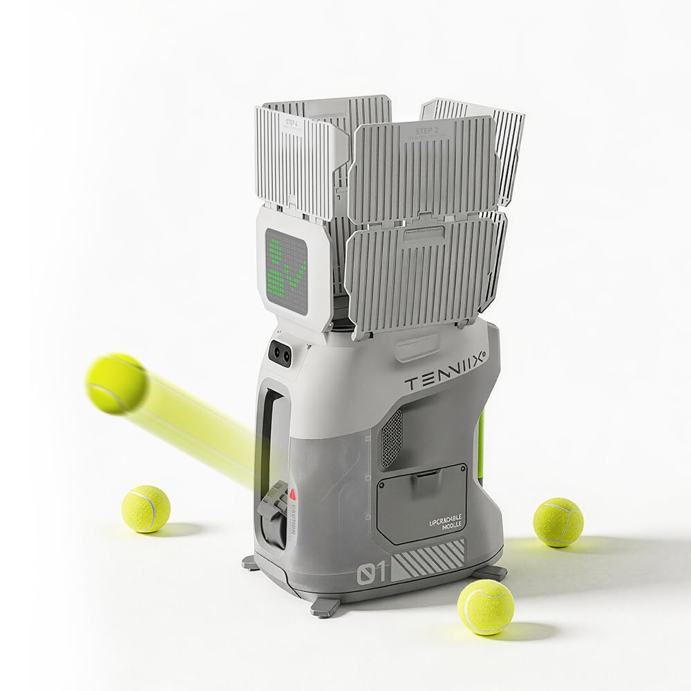 Macchina per palline da tennis con programmazione intelligente AI Pro, con app/telecomando, modalità visiva AI 4K + 1080P e modalità vocale, adatta per oltre 1000 programmi di allenamento