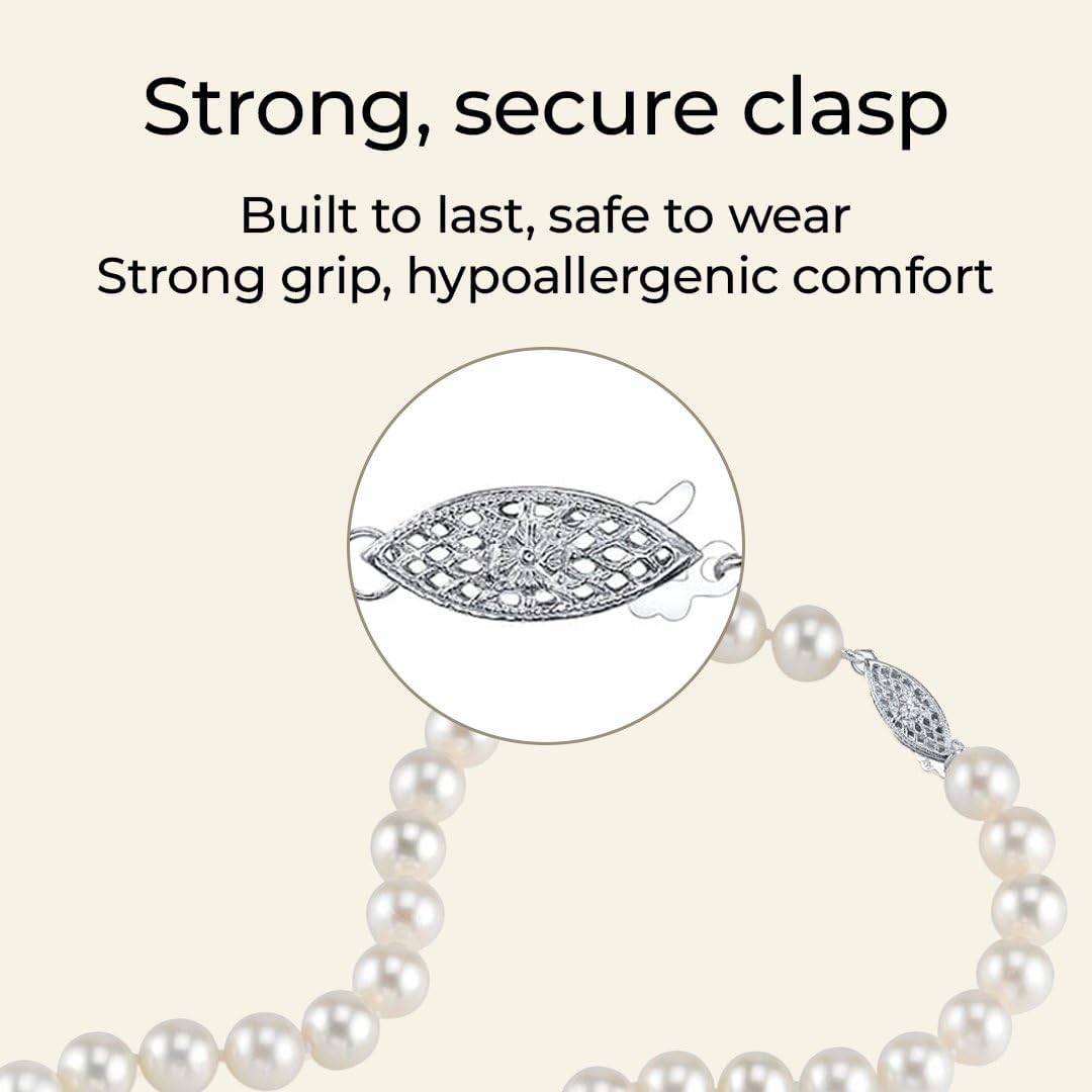 The Pearl Source Real Pearl Necklace for Women with AAA+ Quality Round White Freshwater Genuine Cultured Pearls | Pearl Strand with 14K Gold Plated Sterling Silver Clasp - Image 7
