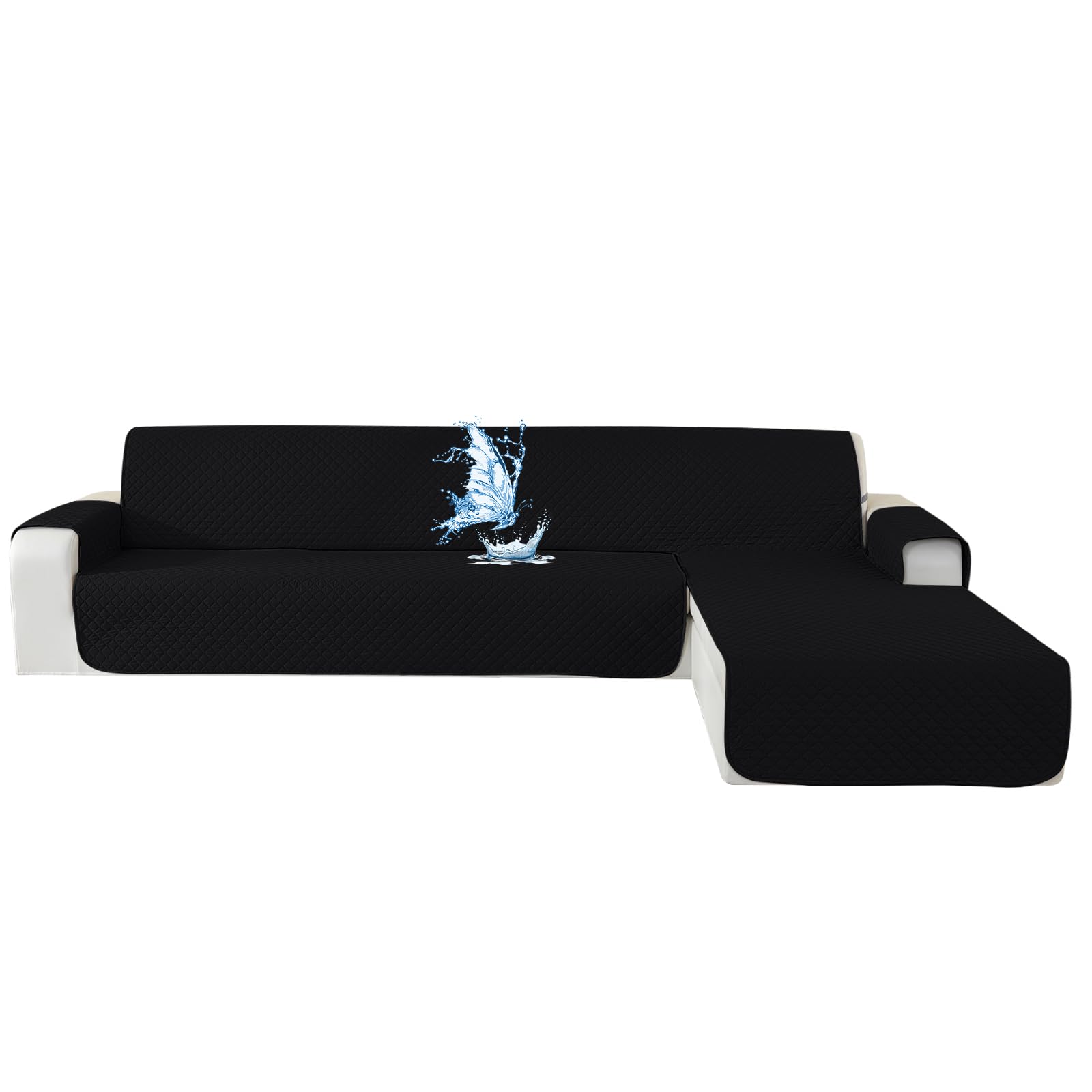 Funda Sofa Chaise Long 3 Plazas Impermeable, Fundas Sofa L Chaise Longue Izquierdo/Derecho Reversible, Antideslizante, Ajustables, Anti Gatos, Negro Global Recycled Standard Global Recycled Standard Global Recycled Standard