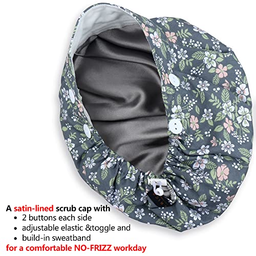 Image of ABAMERICA Bouffant Caps with Button and Sweatband, Adjustable Scrub Caps for Women Men, One Size Multi Color
