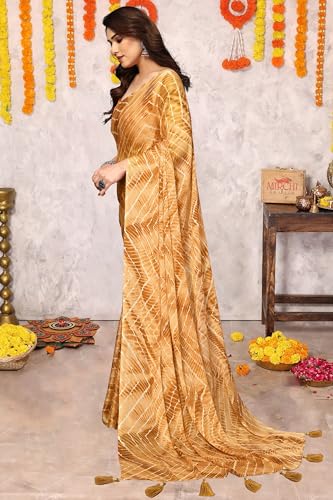 Image of MIRCHI FASHION Saree for Woman Chiffon Shibori Printed | Lightweight Regular Use and Professional Office Sari with Blouse Piece