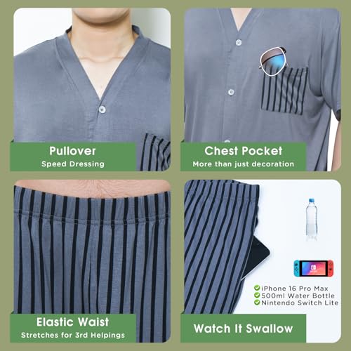 Donfri Mens Pajamas Set Modal Summer Cooling Pjs for Men Short Sleeve Sleepwear Nightwear Dry Soft Sleep Set With Pocket4