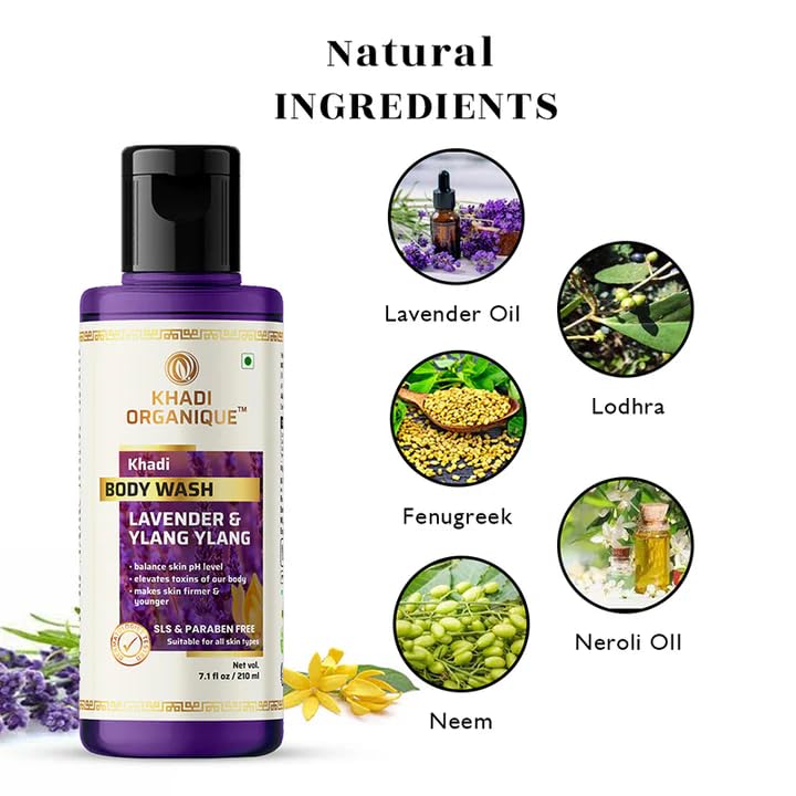 Image of Khadi Organique Lavender & Ylang Ylang Body Wash SLS & Paraben Free For All Skin Types - 210ml
