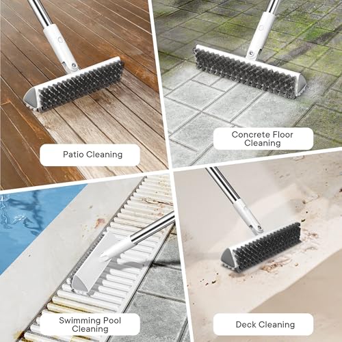 Image of Grout Brush with Long Heavy Duty Handle, 180 Swivel Floor Scrub Brush, V-Shaped Grout Line Scrubber with Stiff Bristles, Cleaning Brush for Deep Cleaning Tile Grout, Shower, Kitchen, and Concrete