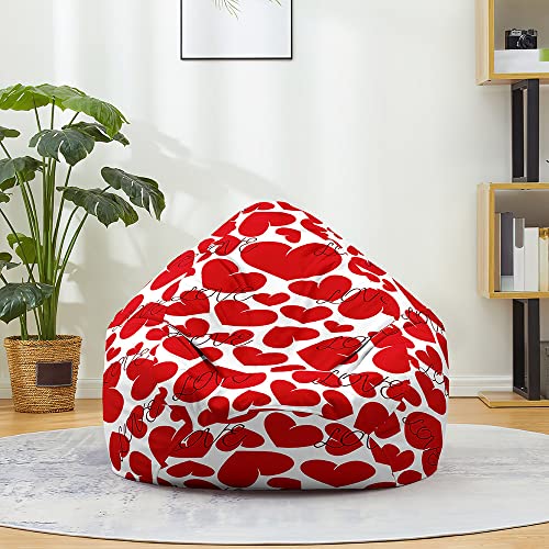 Fansu Puff San Valentín, Cómodo Salon Bean Bag Impresión Love Extraíble Puf sin Relleno, Funda para Saco de Judías con Asa para Adultos y Niños (Rojo 7,70x80cm)