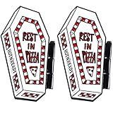 Charmart Rest in Pizza Lapel Pins 2 Piece Set Skeleton Coffin Flip Cover Punk Enamel Brooch Pin...