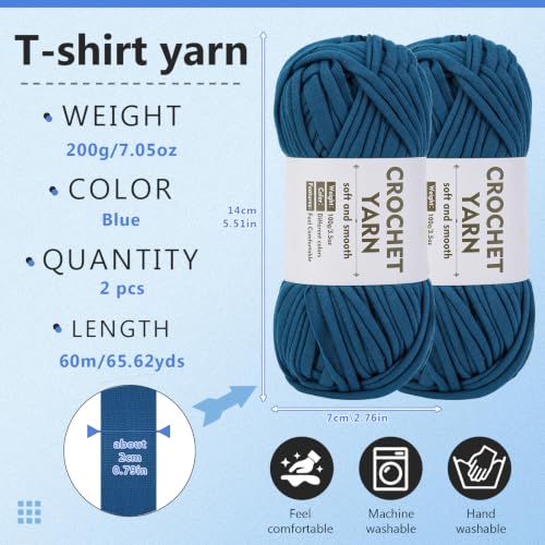 Image of SHWAKK 2 Pack T-Shirt Yarn Set, Blue Crochet Yarn for Knitting & Crochet