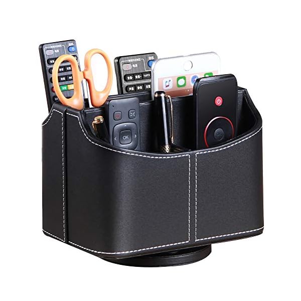 PUSU 360° Drehbarer Fernbedienungshalter,TV-Fernbedienung aus PU Leder Schreibtisch-Organizer mit 5 Fächern für TV,DVD…