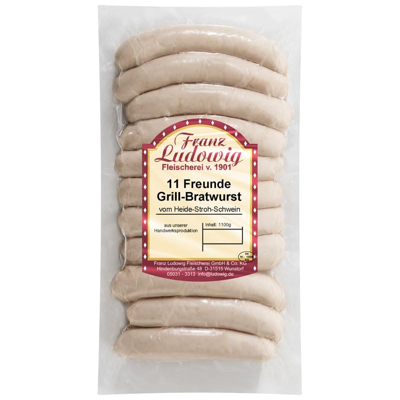 Franz Ludowig Premium Bratwurst 11 Freunde Grill-Bratwurst vom Strohschwein 11 x 100g Handwerksproduktion Vakuumverpackt