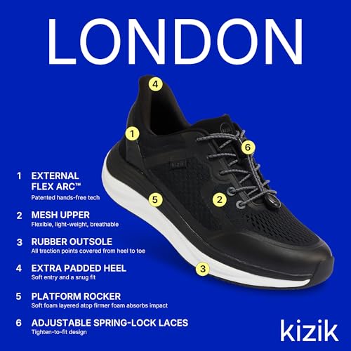Kizik Slip On Sneakers: London - Comfortable All-Day Wear, Hands Free Convenience, Breathable Mesh Top, Mens Walking Shoes with Arch Support - Mens Regular Width3