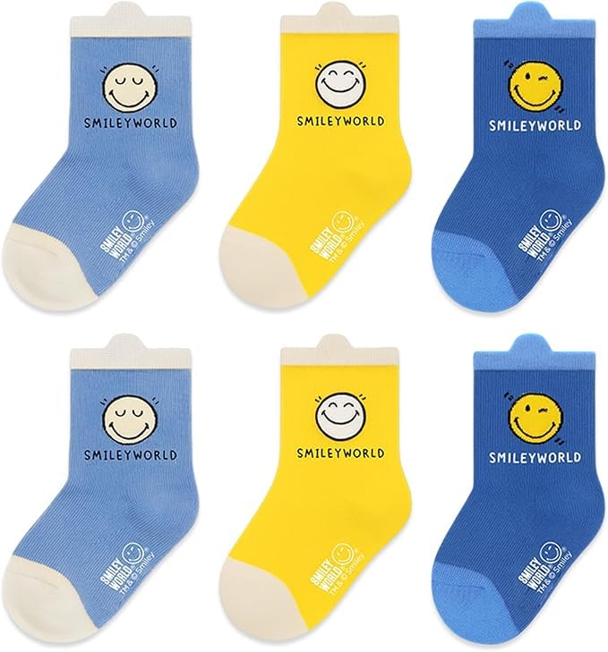 Image of SMILEYWORLD Kids Crew Socks for Toddler Boys & Girls 1-5 Years, Soft Cotton Fun Comfy Socks for Everyday Wear 6 Pack