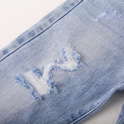 KIDSCOOL SPACE Baby Little Girls Boys Jeans,Elastic Band Inside Ripped Fashion Denim Pants4