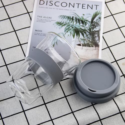 soulnioi Coffee Glass with Heat-Resistant Silicone Nonslip Coffee Cup Sleeve 350ml Double Wall Insulated Travel Cup with Silicone Lid for Tea Espresso,Juice for Cafe&Office&Home Coffee Glass 300ML - Image 3