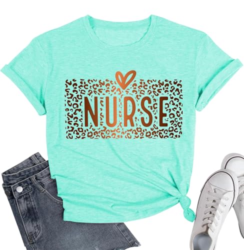 Image of Women Nurse Shirts Nursing Life Letter Short Sleeve Register Nurses Inspirational Tee