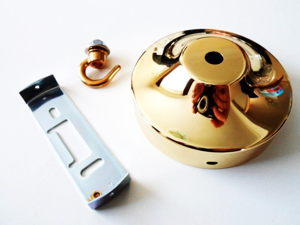 Polished Brass Metal Ceiling Rose With Hook And Fixing Strap 100Mm Diameter Choice Of Finishes (Polished Brass)