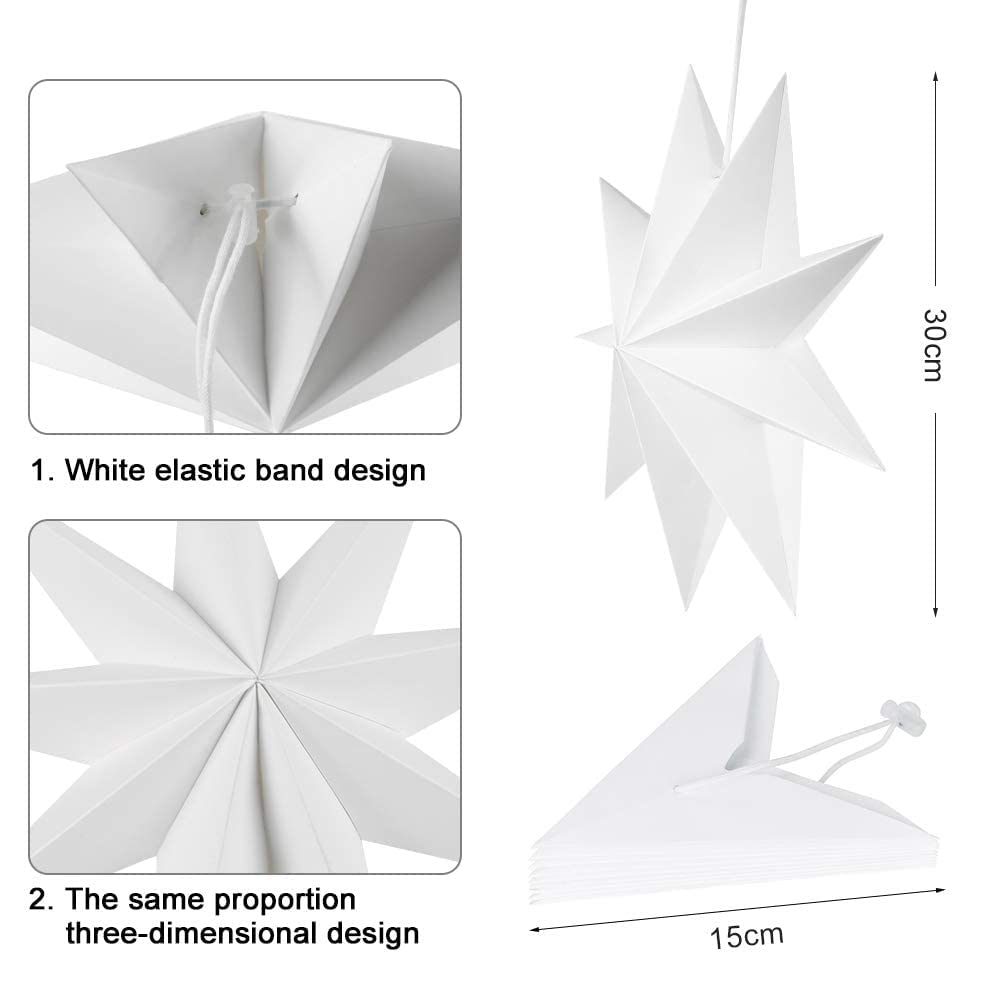 Lot de 3 décorations de Noël étoiles en papier 30 cm étoile pliante à neuf branches décoration