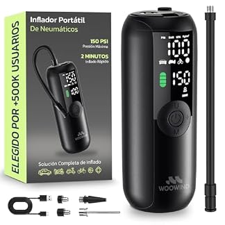 Woowind Inflador Ruedas Coche, Bici y Moto, Apagado Automático, 10,3 Bar