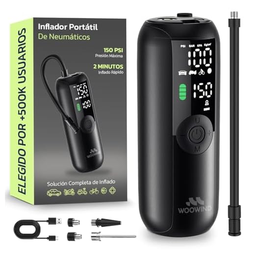 Woowind LP1 Compresor Aire Portatil 150PSI Bomba de Aire Electrica, Recargable Inflador Ruedas para El Coche, Moto, Scooter, Bicicleta, Bolas