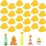 Redvigh Miniature Construction Hat 25Pcs, Mini Construction Doll Hats Plastic Miniature Bottle Topper Hats for Party Accessories (Yellow)