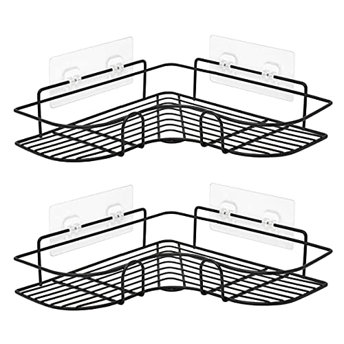 Juego de 2 estanteria baño con almacenamiento en negro mate | Estanteria ducha esquina de 36 x 12 x 6 cm | Organizador de ducha estanteria baño sin taladro fácil instalación