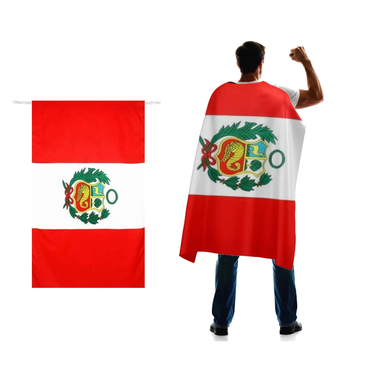 Peru Flag Cape 3x5 FT for Independence Day Holiday Costumes Celebrati,150D Premium Polyester,Peruvian National Patriotic Flags Costume Cloak.