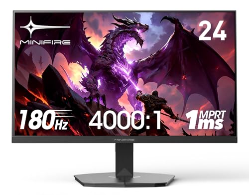 Minifire 24 Zoll 180Hz Gaming Monitor - 1ms (MPRT) mit FHD 1080p PC Monitor Gaming,Support AdaptiveSync, HDR 10, Low Blue Light, Fadenkreuz | 1 × HDMI 2.0 & DP 1.4 & 4000:1 Kontrast (MFG24F4)
