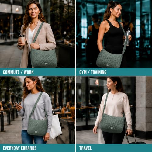 Image of Reebok Womens Crossbody Bag - Lightweight Stylish Nylon Quilted and Non-Quilted Everyday Crossbody Sling Bags for Women
