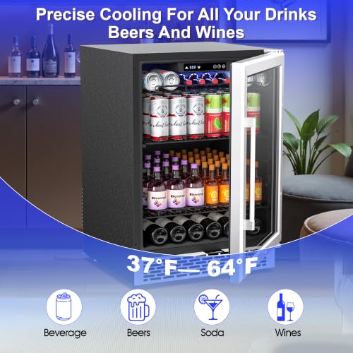 Image of 24 Inch Beverage Refrigerator with Glass Door, 200-Can Drink Cooler Fridge