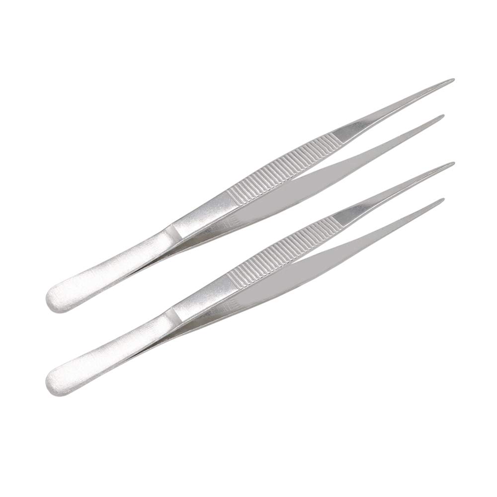 VictorsHome 8 Inch Stainless Steel Tweezers with Straight Serrated Tip Multipurpose Forceps for Craft Repairing 2 Pack