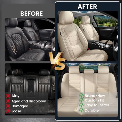 Image of Car Seat Covers Custom Fit Kia Telluride 2020-2026, Waterproof Nappa Leather Car Seat Protector, Breathable Car Seat Cushion, Seat Covers for Car(5 Seats Standard /Beige)