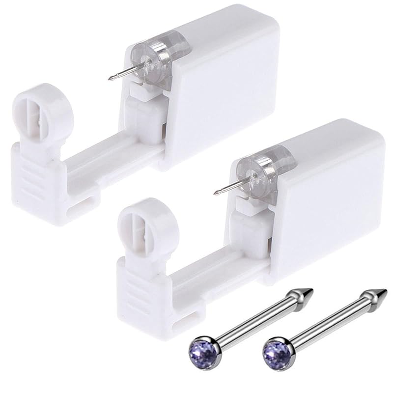 Lyuxzad Kit para Piercing Nasal com Pistolas Descartáveis e Joias Roxas, Pacote com 2