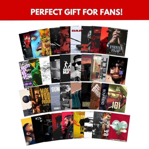 Image of auraposter Paper Desi Hip Hop (Set of 40) | DHH Mini Posters (15 x10 cm) | Mini Posters of Seedhe Maut, Krsna, Raftaar, Chaar Diwari songs for Wall, Bedroom, Living room | DHH Singers Desi Hip Hop