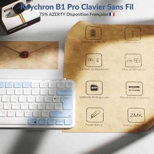 Clavier silencieux Keychron B1 Pro AZERTY programmable ZMK avec 1200h d'autonomie - 2