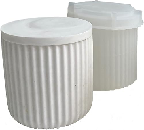 Taza de vela de rayas redondas, florero, molde de silicona con molde de cubierta, tarro de almacenamiento de yeso de hormigón, molde de maceta