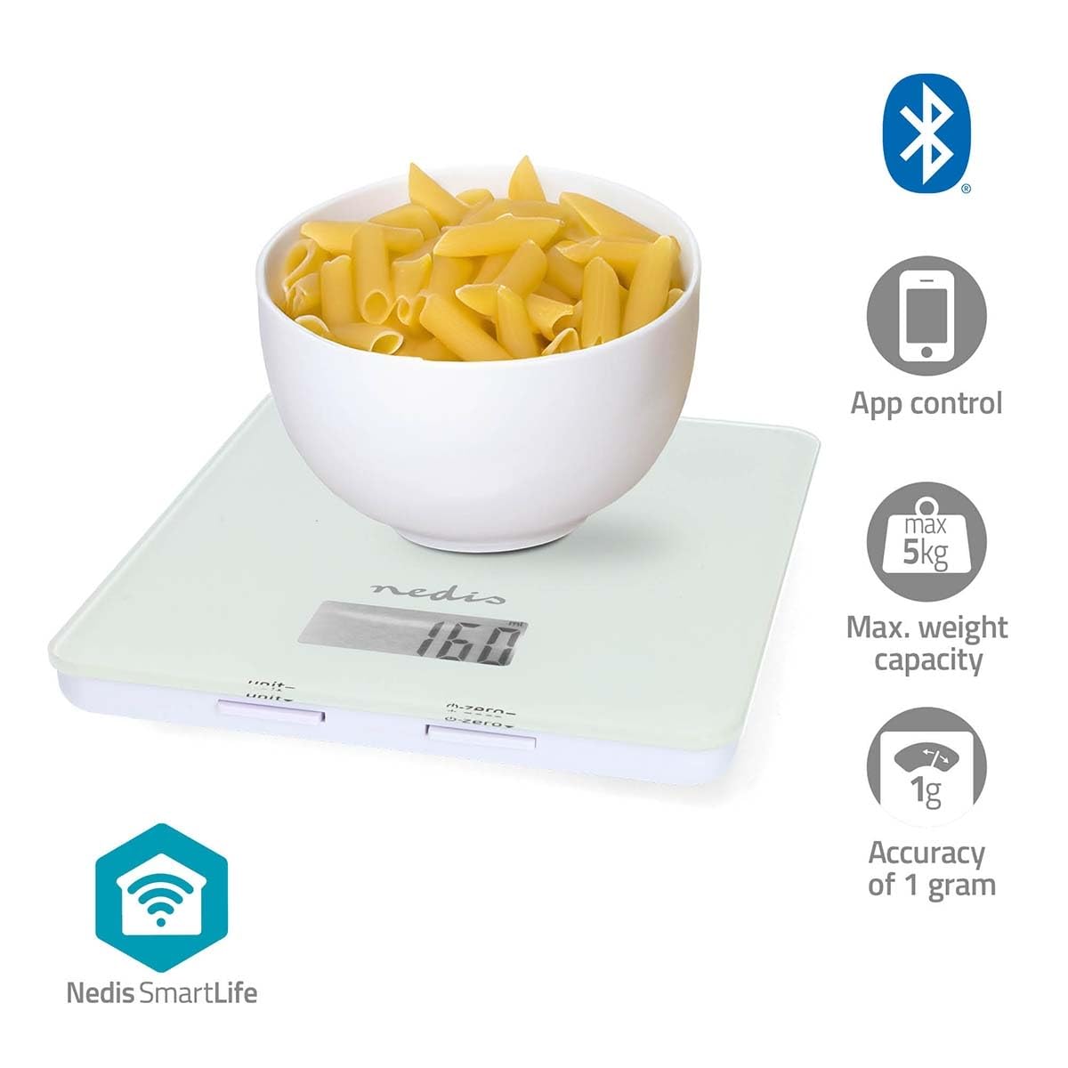 SmartLife Küchenwaage - Bluetooth - Glas/Kunststoff - Weiss