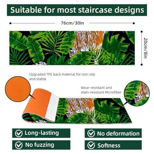 Peldaños de escalera antideslizantes con diseño de tigre tropical lavables 15 uds 5