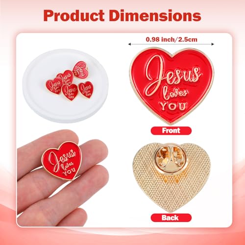 40 Pcs Religious Jesus Pins Bulk Christian Favors Includes Jesus Loves You Sign Lapel Pin Brooches Heart Pins for Church Sunday School Gift2