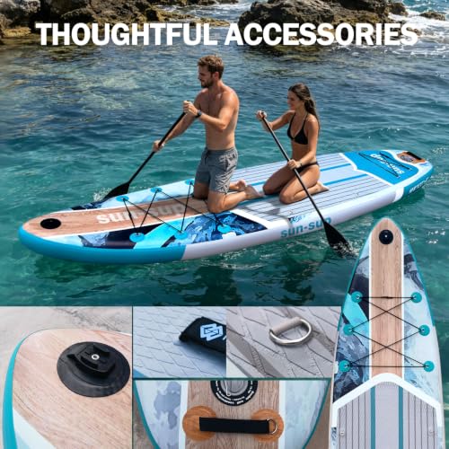 Image of Inflatable Stand Up Paddle Board Extra Wide SUP Board with Removable Fin with Premium SUP Paddle Board Accessories, Wide Stable Design, Non-Slip Comfort Deck for Youth & Adults