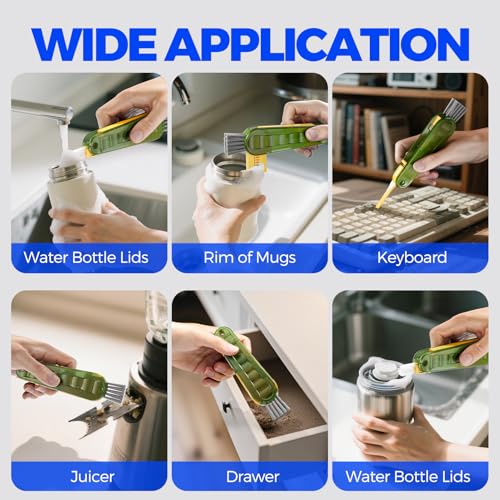 Image of Holikme 6 Pack 4 in 1 Cup Lid Cleaning Brush 3 Straws Bottle Brush,Olive | 4 in 1 Cup Lid Cleaning Brush Multifunctional Bottle Brush, Silicone Cup Lid Gap Cleaner, Bristle Crevice Cleaning Brush