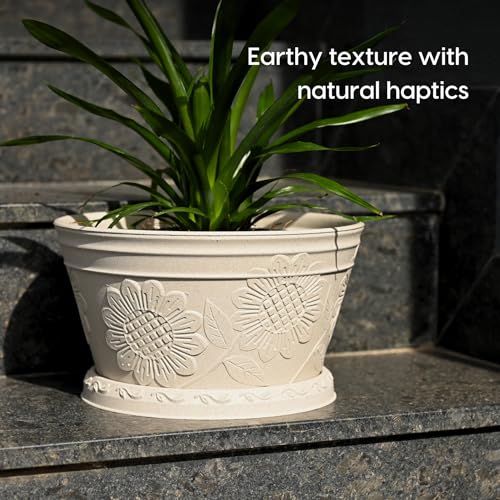 Image of Eha Earth Friendly Nile Planter 9.5 inch Planters for Home Decor| Bamboo Based Plant Pot | Pack of 6 | UV Protected Pot for Plant | Flower Pot for Living Room, for Outdoor and Indoor | Sand Castle