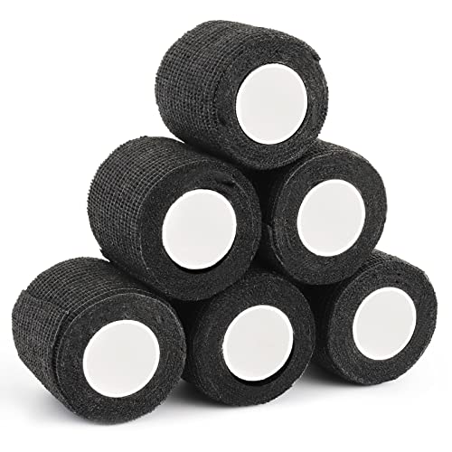 EMALLA Tattoo Grip Cover Wrap 6rolls Disposable Tattoo Machine Wrap Tape 5cm x 4.5m Bandage Roll Elastic Sports Accessories Supplies (Black)