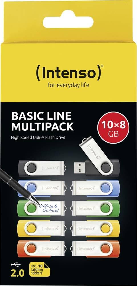 Intenso Basic Line 3503561 3503561 - Memoria USB (10 Unidades de 8 GB, 8 GB, Color Amarillo, Verde, Azul, Naranja y Negro)