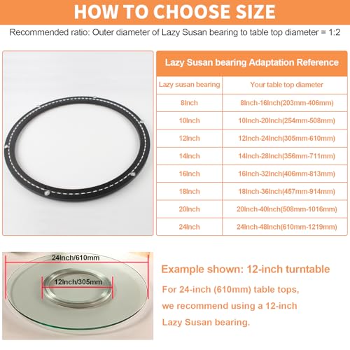 Image of TamBee 20 Inch Lazy Susan Bearing Base, 450 LBS Load Capacity Heavy-Duty Mute Turntable Ring Lazy Susan Hardware for Dining Table, DIY Projects (Black)