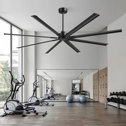 96 Inch Large Industrial Ceiling Fan with DC Motor Shop Ceiling Fan 6 Wind Speeds Reversible 8 Aluminum Blades Commercial Black Ceiling Fan No Light for Warehouse Barn Garage Gymnasium Cooling