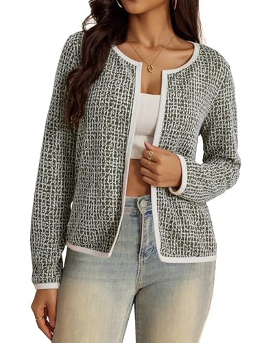 Image of VOIANLIMO Women's Checkered Cardigan Casual Long Sleeve Lightweight Open Front Cardigans Sweaters for Women