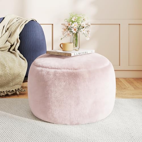 Gericco Round Stuffed Pouf Ottoman for Foot Rest A Round Modern Foam Filled Poufs Floor Chair for Living Room Nursery Dorm A Soft Modern Foot Stool Perfect to Rest Your Feet (Pink 20Inch)