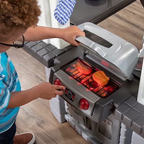 Step2 Grand Walk-in Kitchen & Grill Kids Playset, Indoor/Outdoor Kitchenette, Interactive Play with Lights and Sounds, Durable Plastic, 103 Piece Toy Accessories, Toddlers 2+ Years Old, Gray/White - image 6