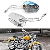 Wsays Rear View Mirror 8MM Motorcycle Hollow Side Mirror Chrome Compatible with Harley Sportster Dyna Softail Touring Electra Street Road Glide Road King